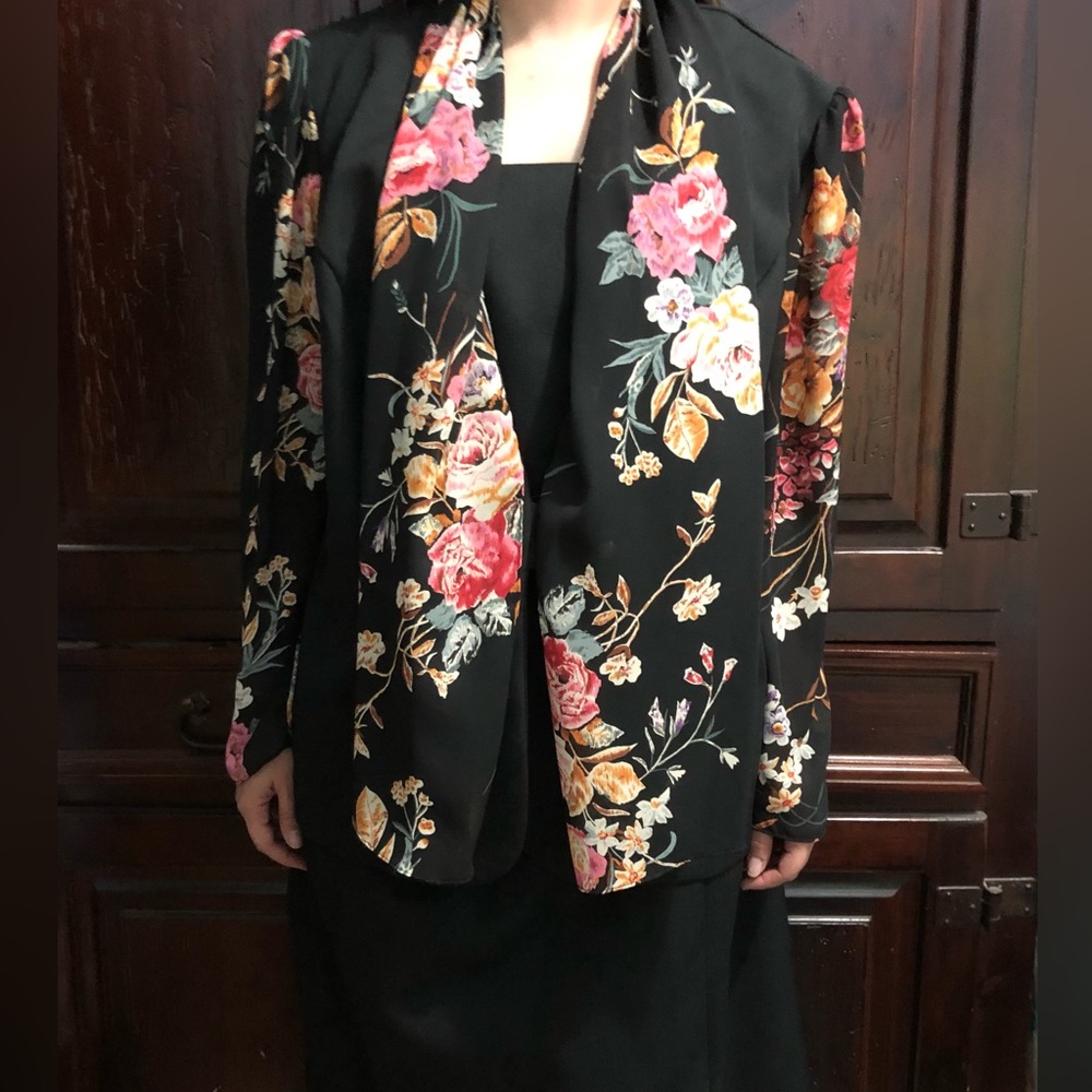 Vintage Risa Ann New York Dress Sz 18 Black Floral